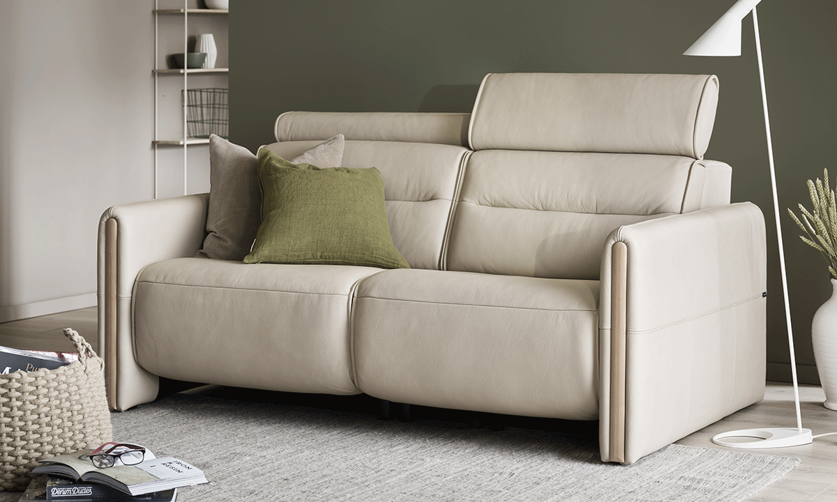 Emily Leather 2 Seater - Wood Arm