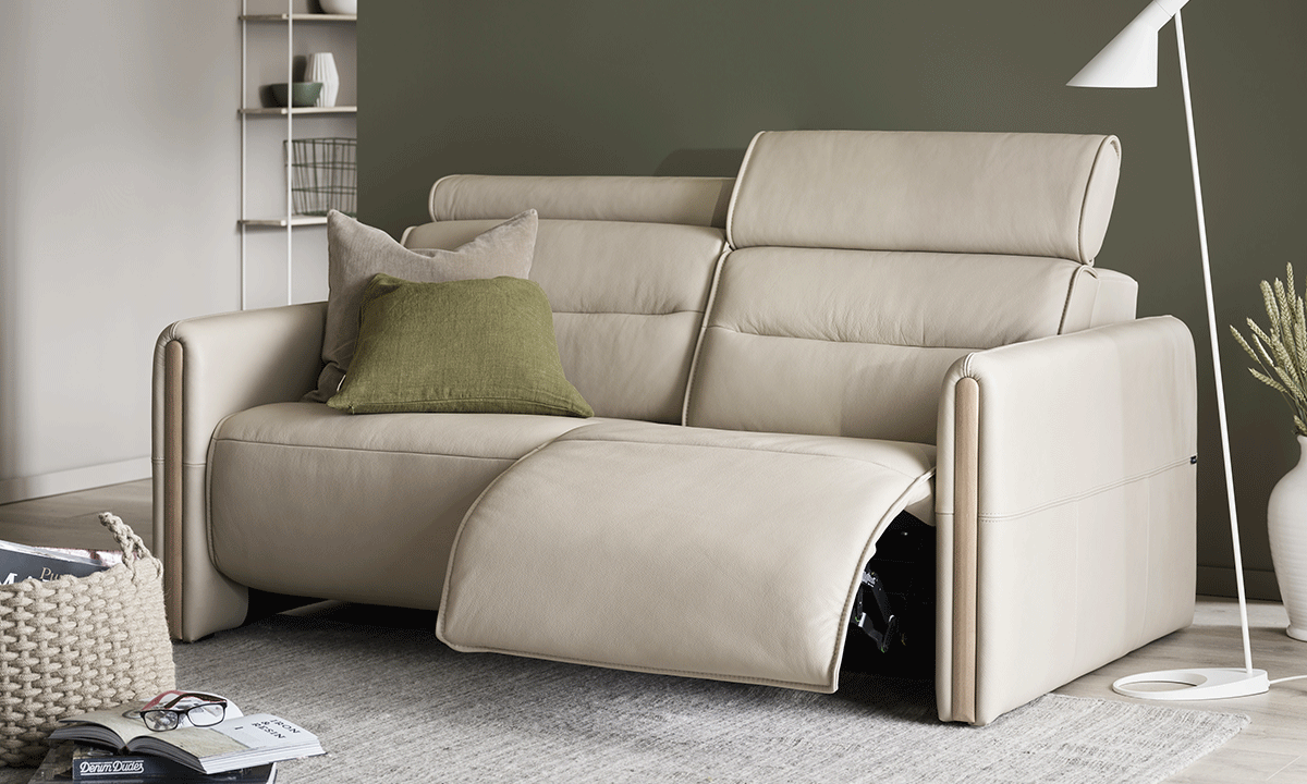 Emily Leather 2 Seater - Wood Arm