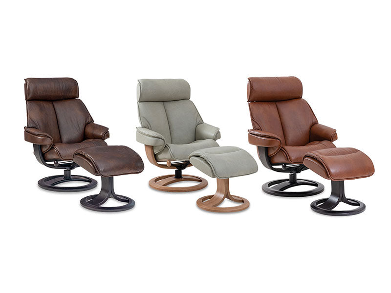 Nordic NC98 Large Chair & Ottoman - Stone Prime Leather