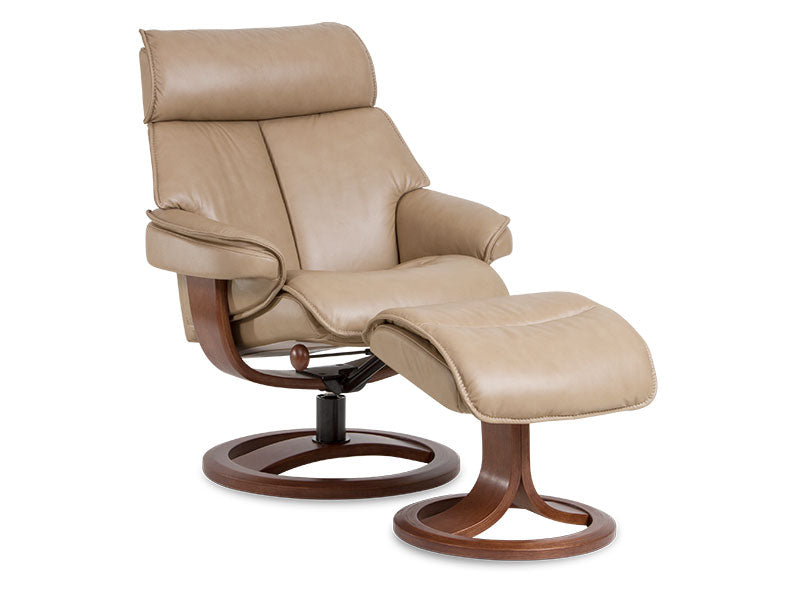 Nordic NC98 Large Chair & Ottoman - Stone Prime Leather