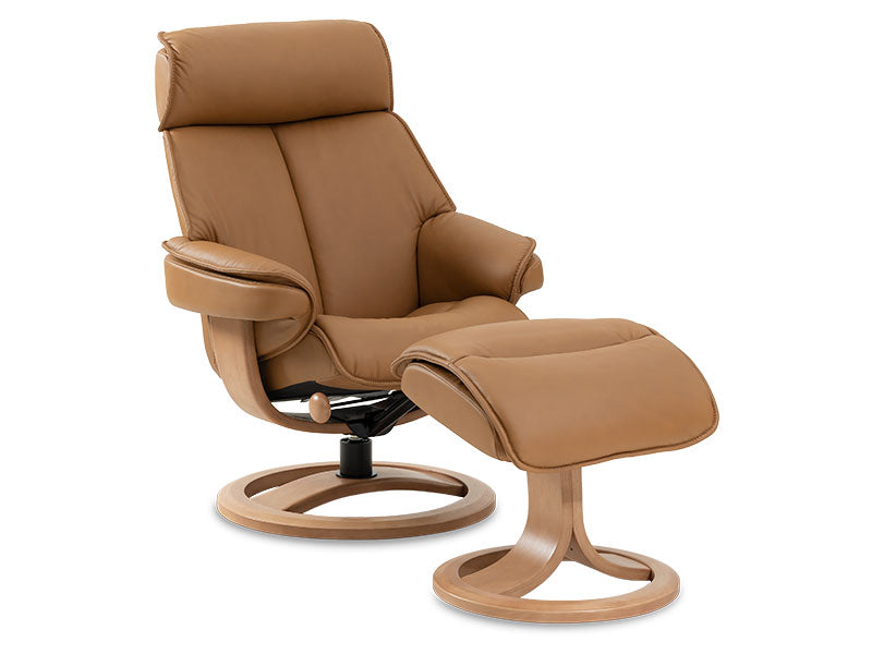 Nordic NC98 Large Chair & Ottoman - Stone Prime Leather