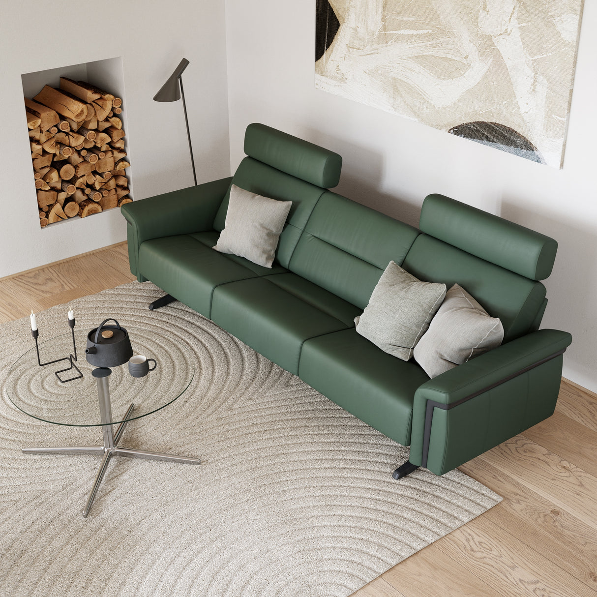 Stella Leather 3 Seater - Wood Arm