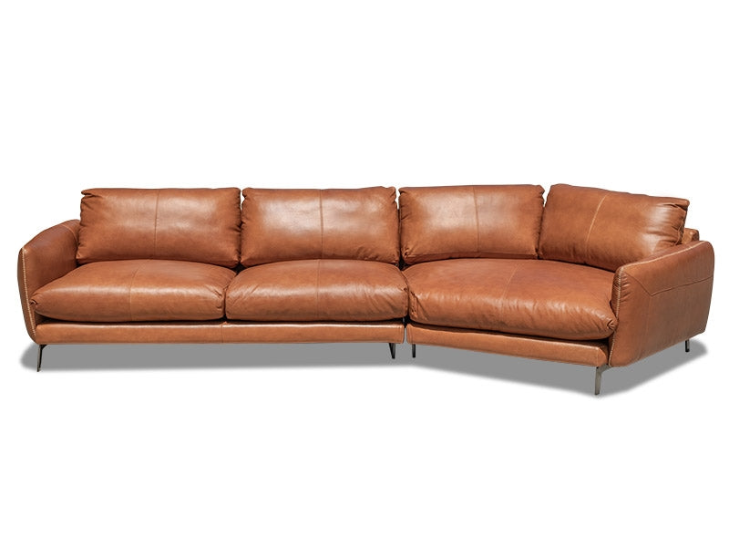 Davani Leather Wedge Sofa - Brandy Leather