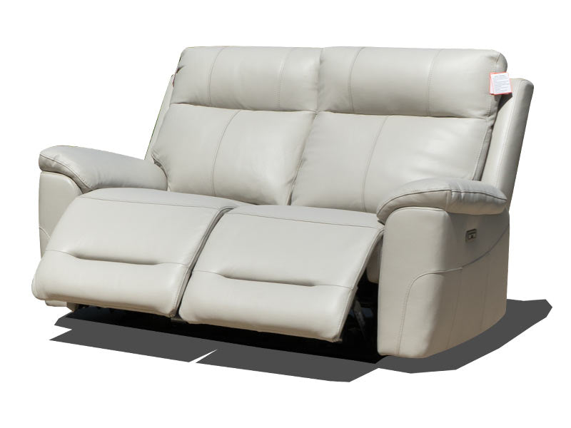 Peru Leather 2 Seat Dual Recliner - Light Grey