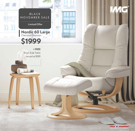 Nordic 60 Large Chair & Ottoman - Black